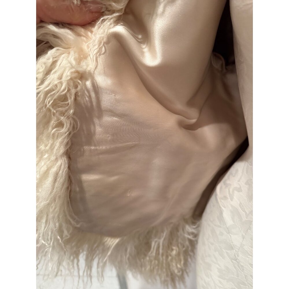 Vintage Mongolian Lamb Fur Womens Jacket Size Medium Cream Long Sleeve Lined - Picture 10 of 13